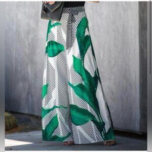 Vici Green Palm Leaf Print Wide Leg Palazzo Pants